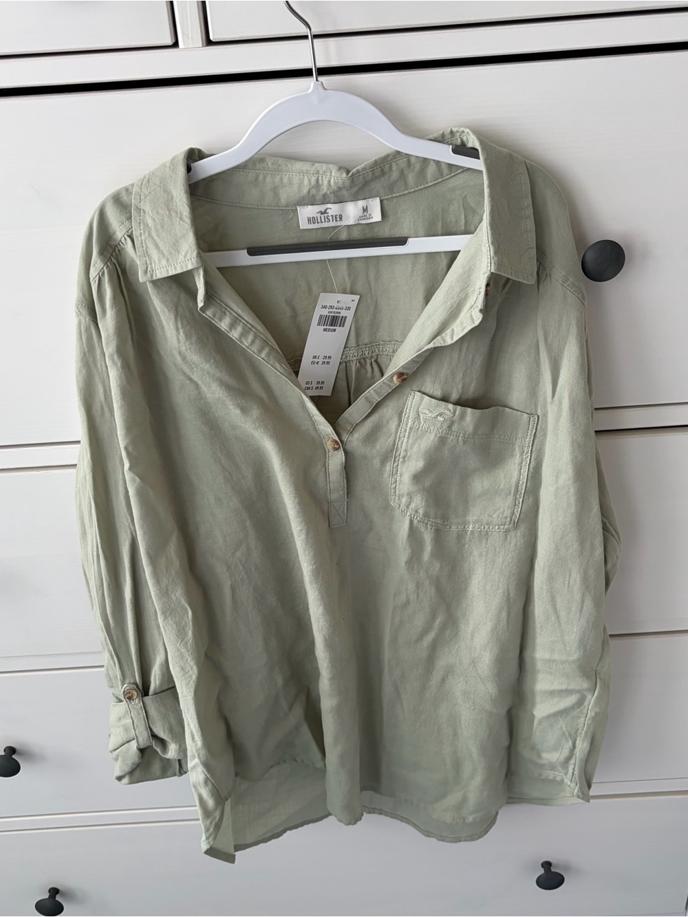 Hollister Sage Green Casual Button-Up Shirt